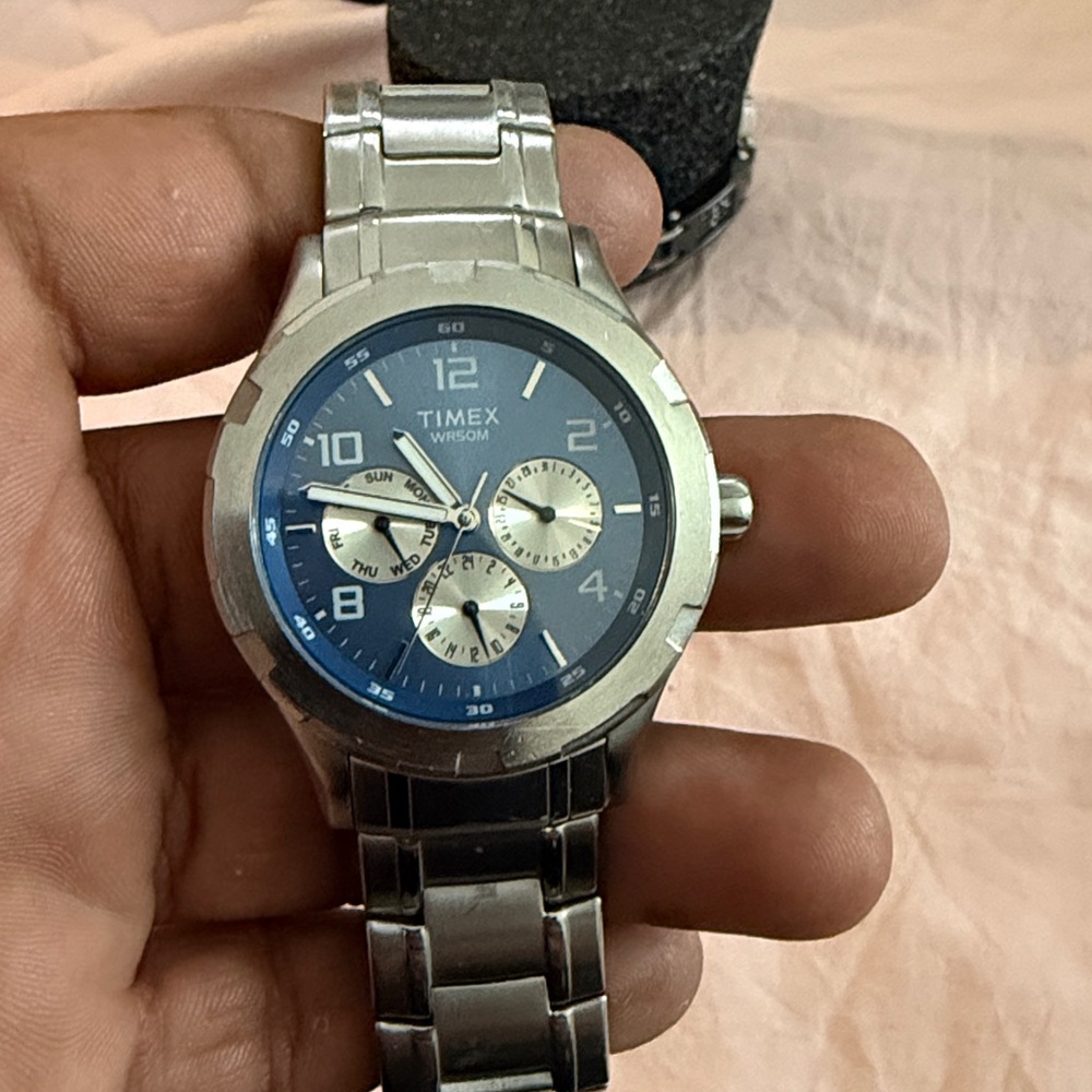 Timex Silver and Blue Chronograph Watch